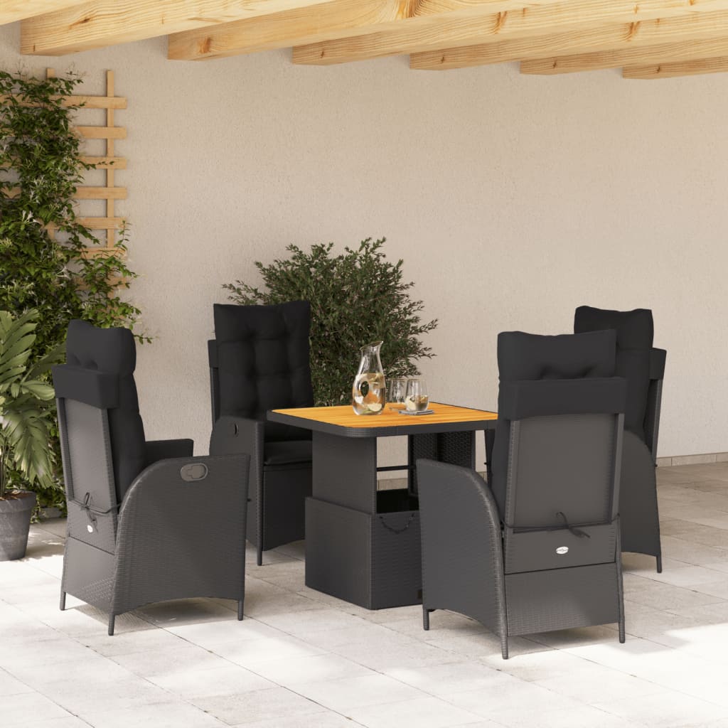 5 Pcs conjunto de jantar p/ jardim c/ almofadões vime PE preto