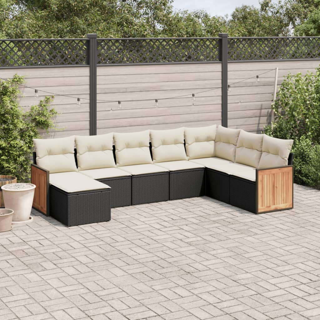 8 Pcs conjunto sofás de jardim com almofadões vime PE preto
