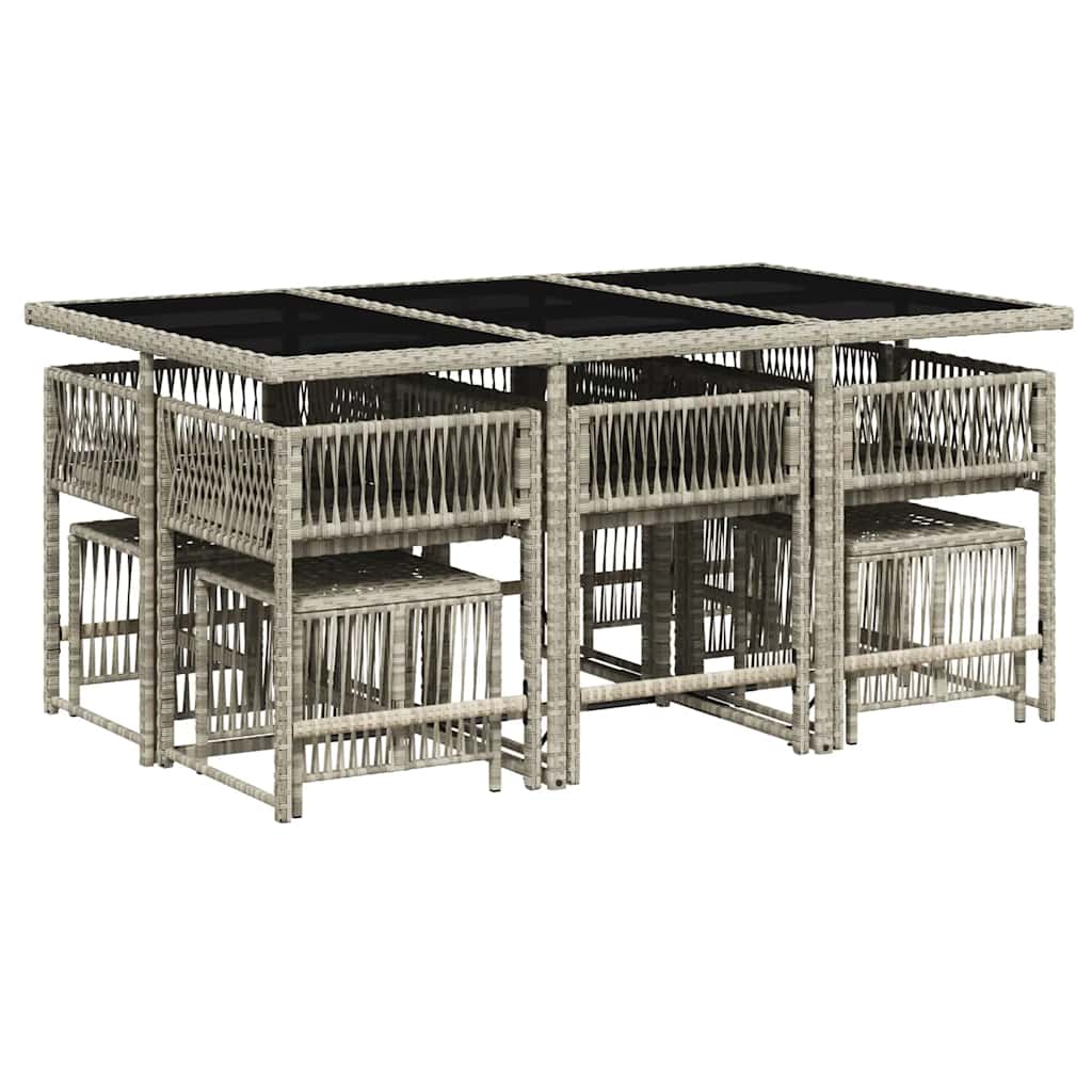 11 Pcs conjunto jantar p/ jardim c/ almofadões vime PE cinzento