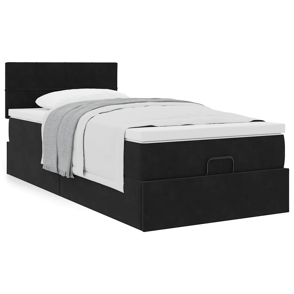 Estrutura de cama otomana com colchão preto 80x200cm veludo