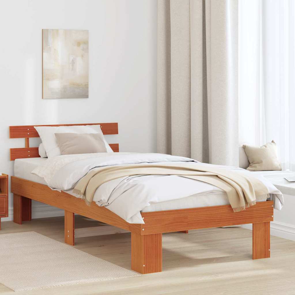 Estrutura da cama com cabeceira marrom cera 90 x 190 cm