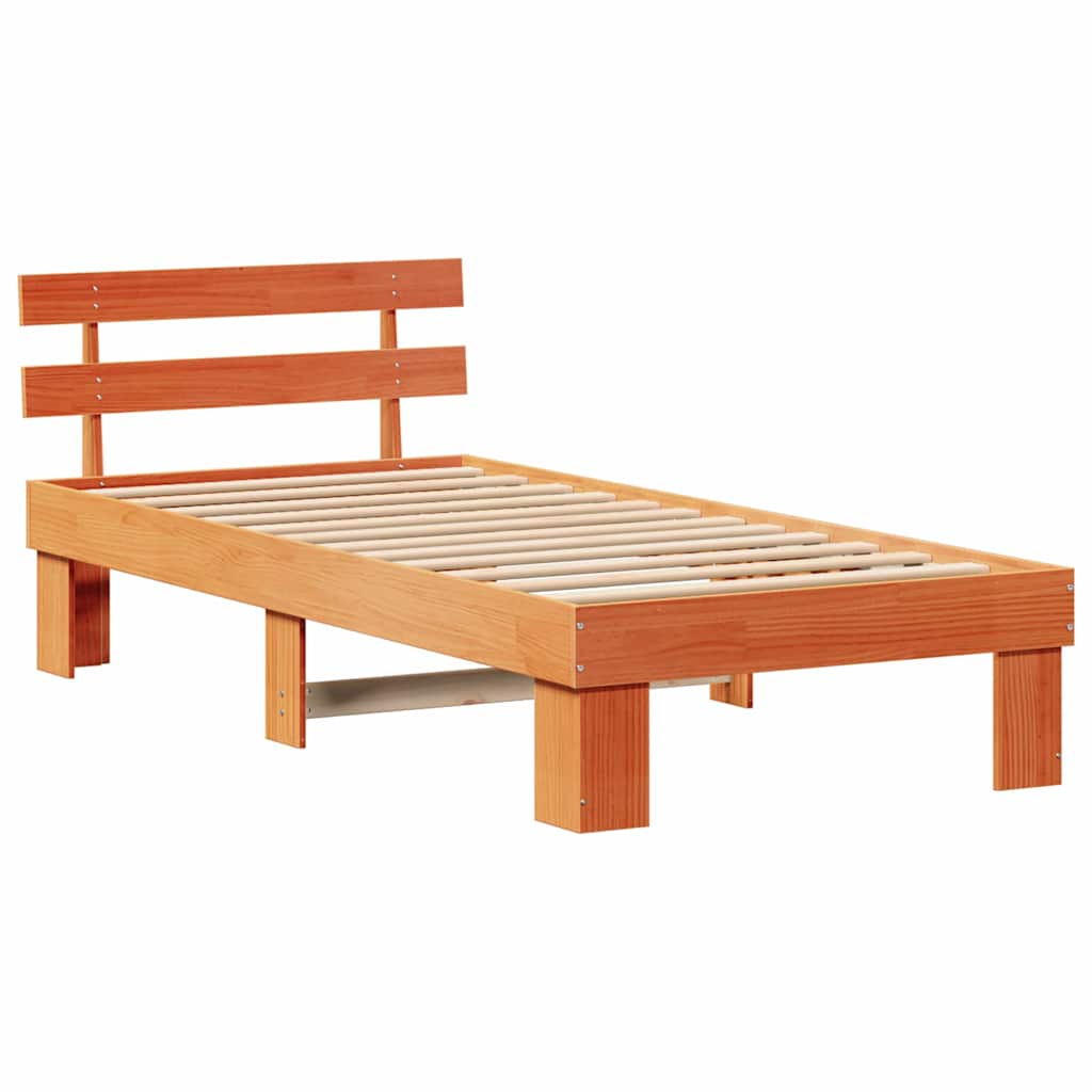 Estrutura da cama com cabeceira marrom cera 90 x 190 cm