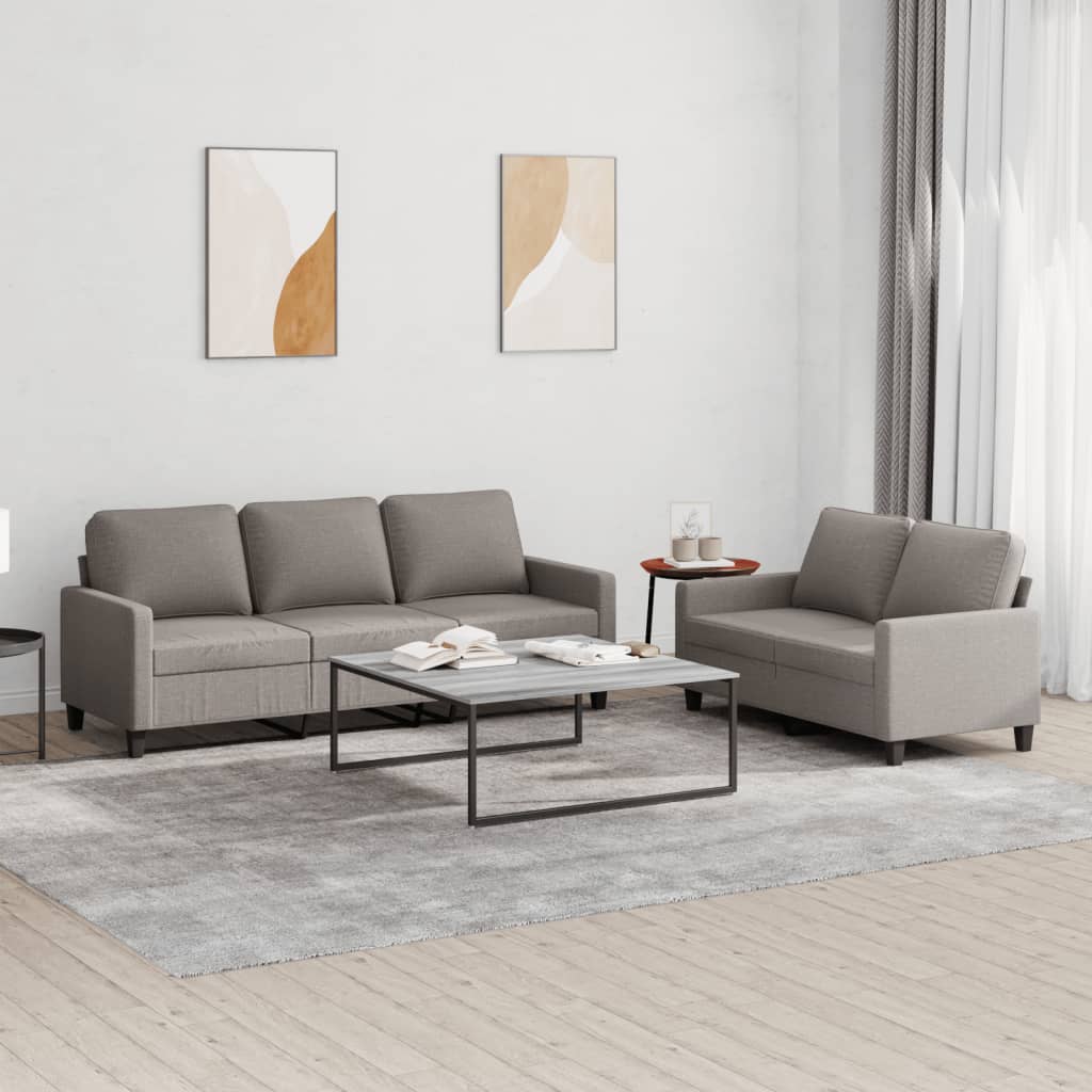 2 Pcs conjunto de sofás com almofadões tecido cinza-acastanhado