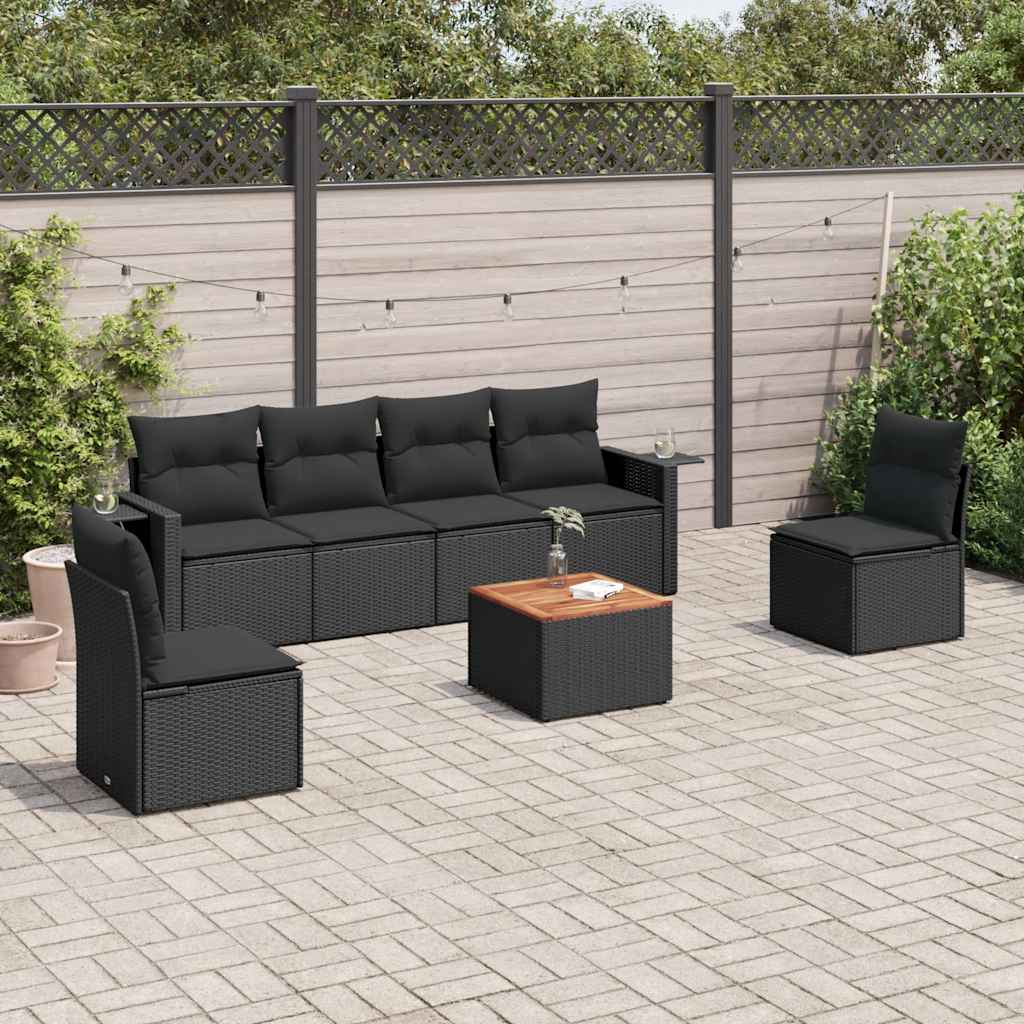 7 Pcs conjunto de sofás p/ jardim c/ almofadões vime PE preto