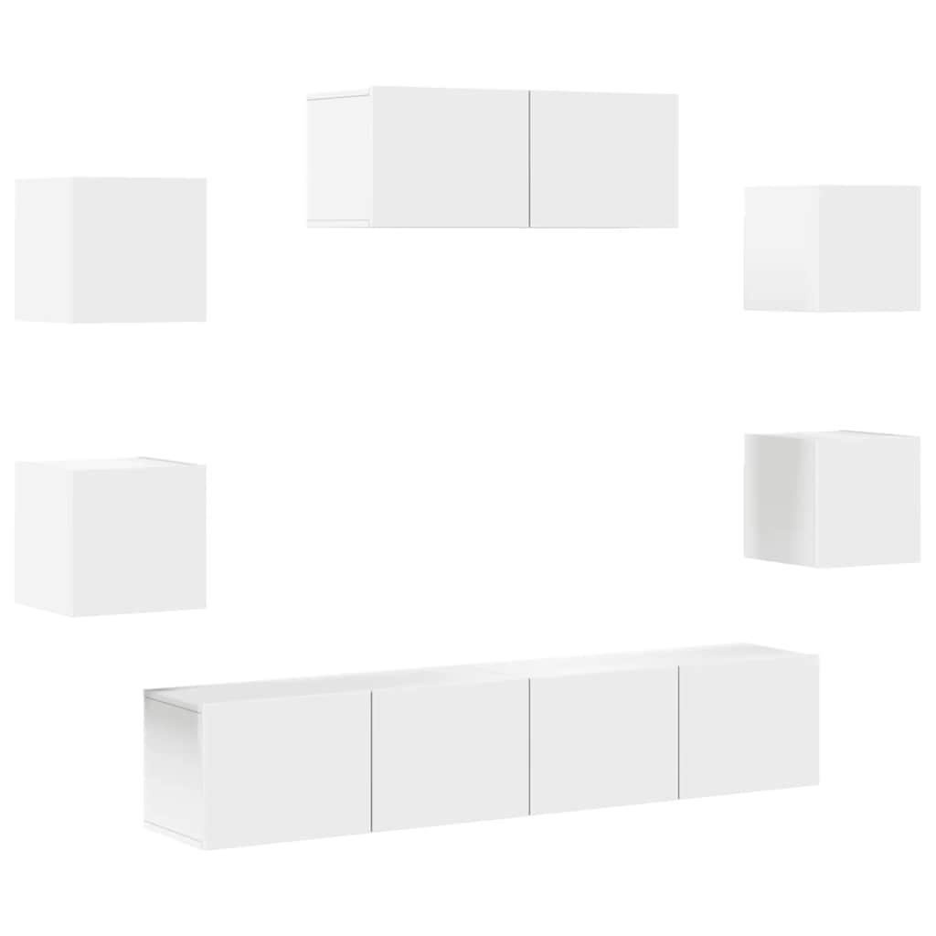 Conjunto móveis de TV 7 pcs madeira processada branco