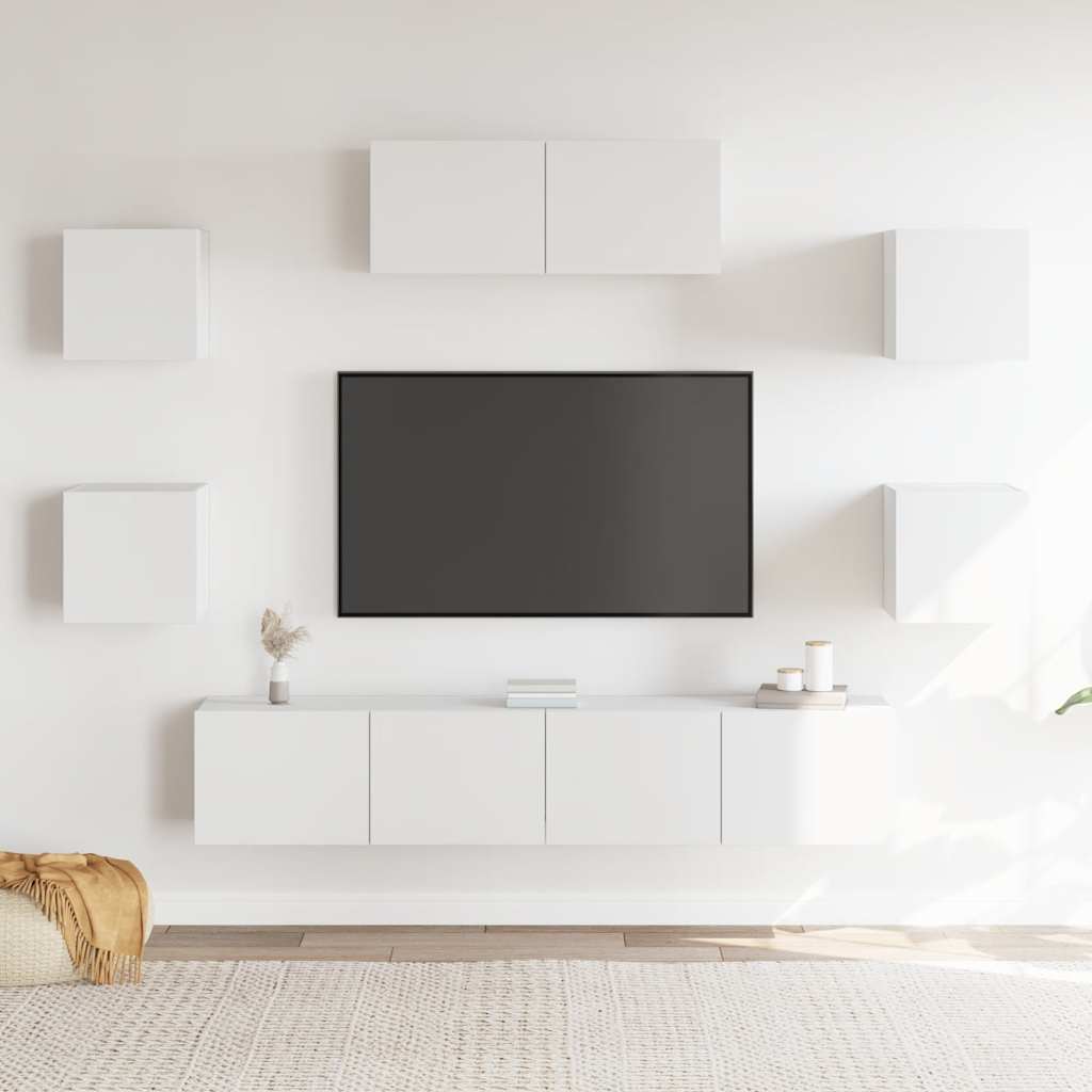 Conjunto móveis de TV 7 pcs madeira processada branco