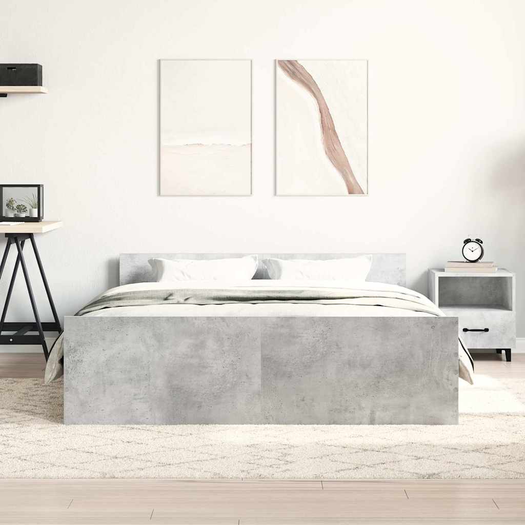 Estrutura de cama c/ painéis de cabeceira e pés cinza cimento