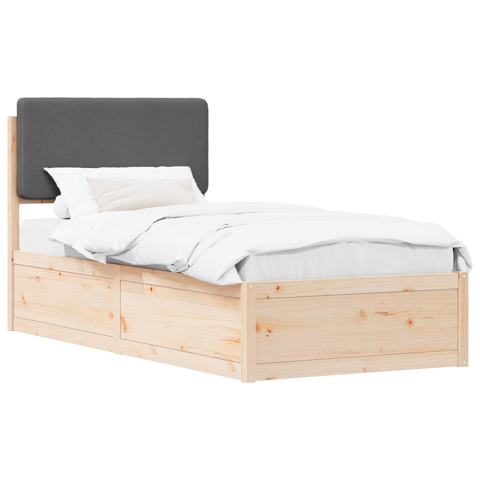 Estrutura de cama com cabeceira estofada cinza escuro