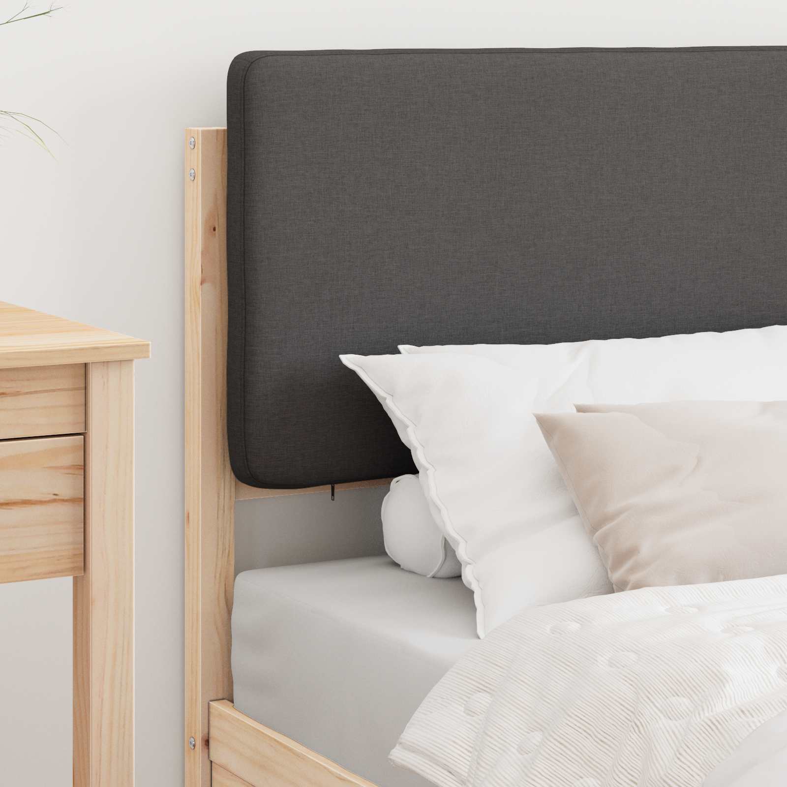 Estrutura de cama com cabeceira estofada cinza escuro