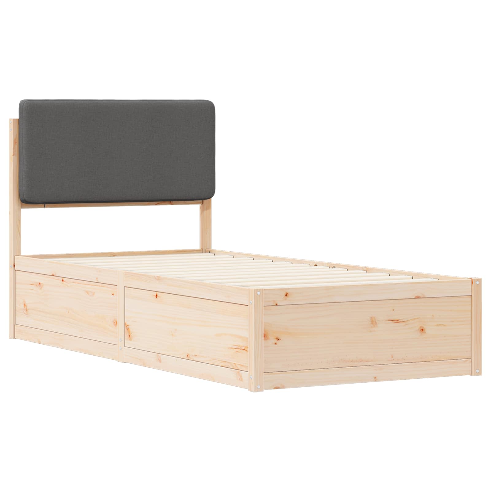 Estrutura de cama com cabeceira estofada cinza escuro