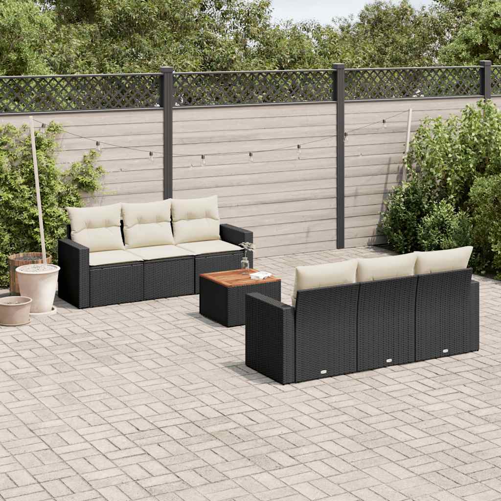 7 Pcs conjunto de sofás p/ jardim c/ almofadões vime PE preto