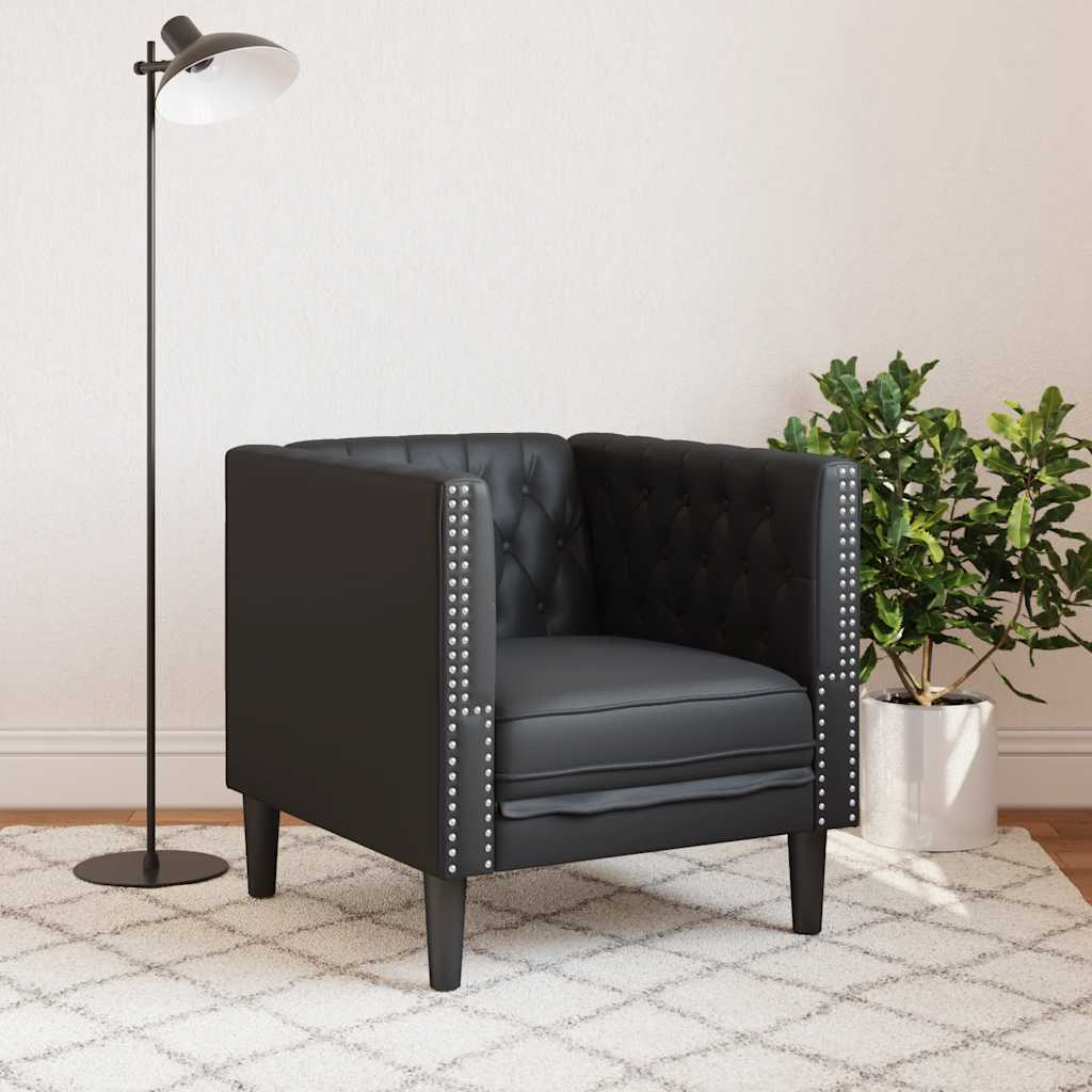 Sofá chesterfield couro artificial preto