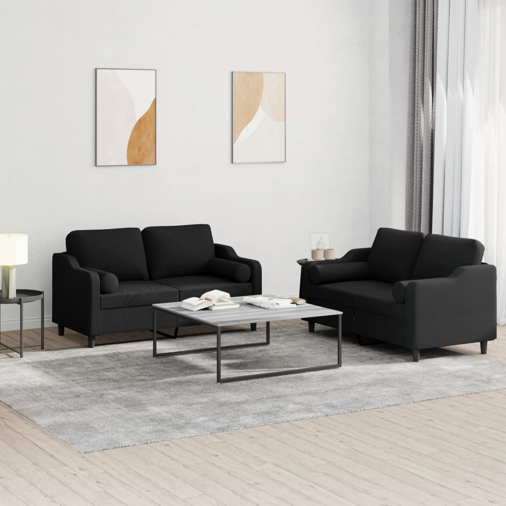 2 Pcs conjunto de sofás com almofadas tecido preto