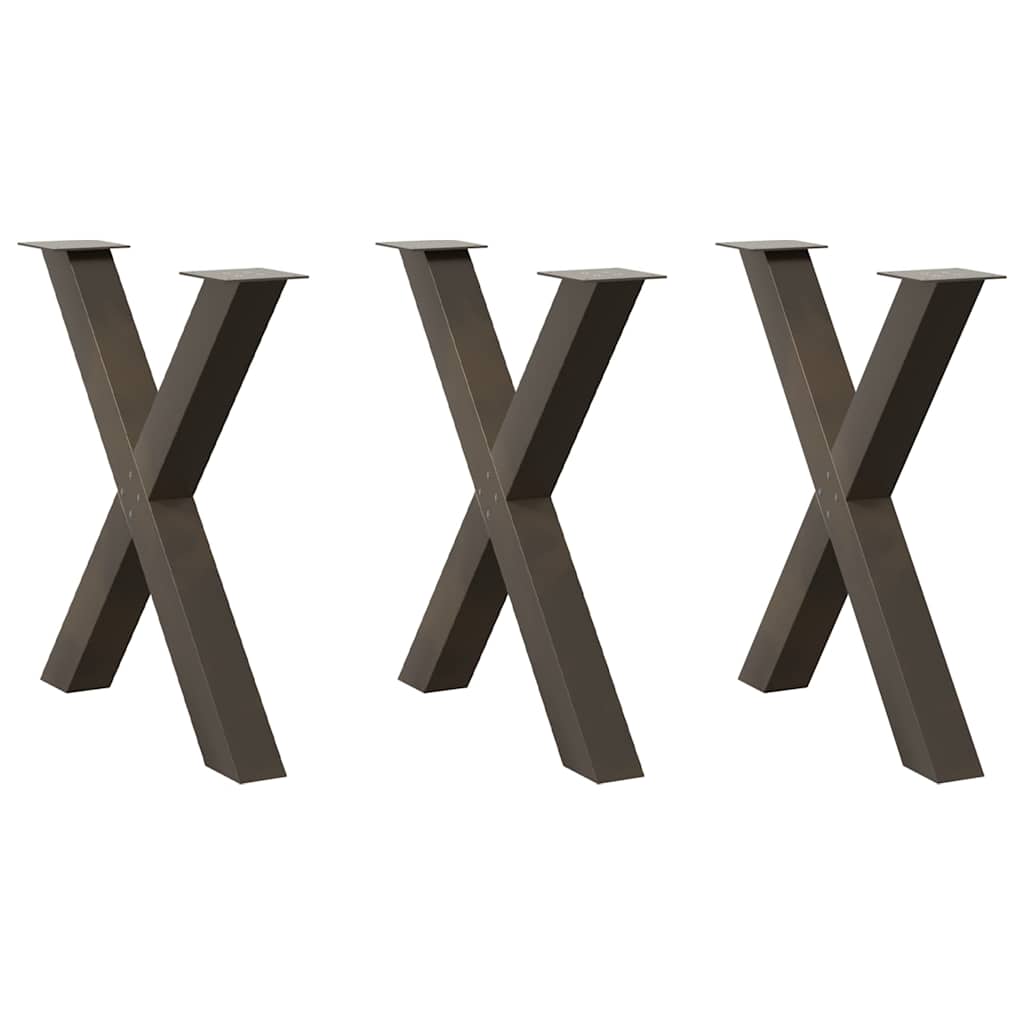 Pés para mesa de jantar em formato de x, 3 peças, aço natural, 80x(72-73) cm, aço