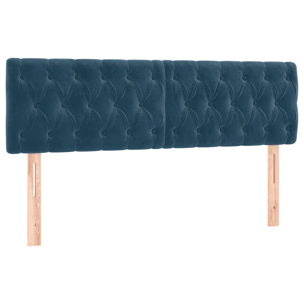 Cabeceira de cama c/ luzes LED veludo 160x7x78/88cm azul-escuro