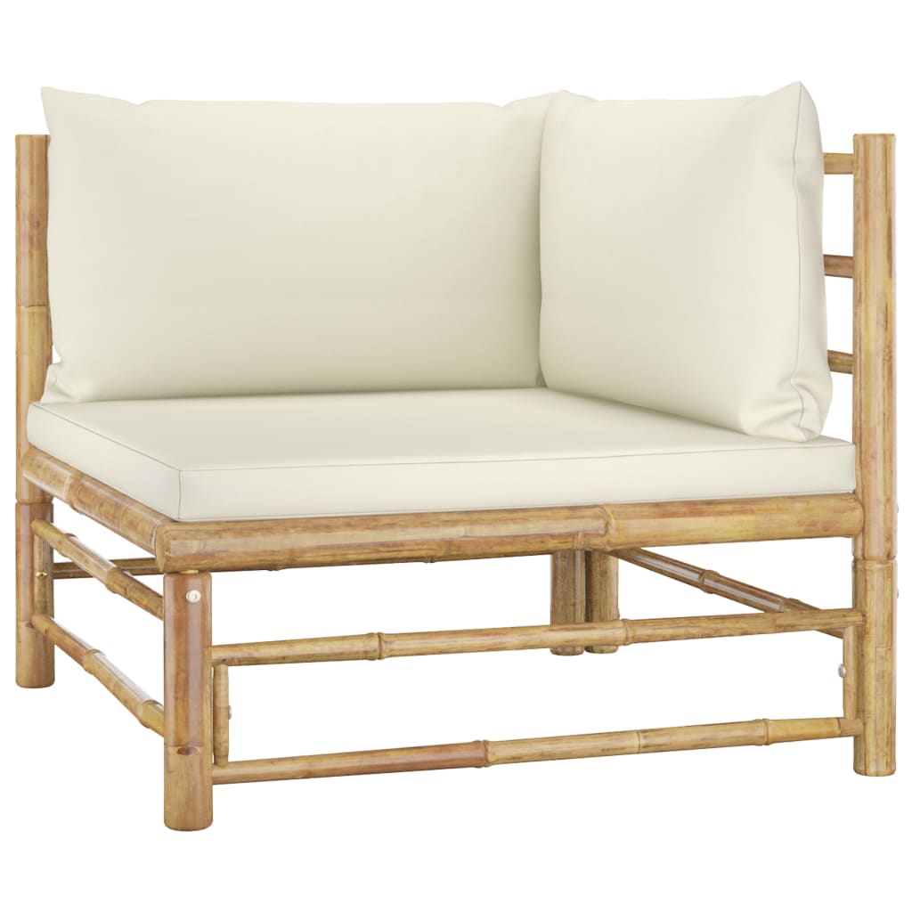 12 Pcs conj. lounge jardim em bambu c/ almofadões branco nata