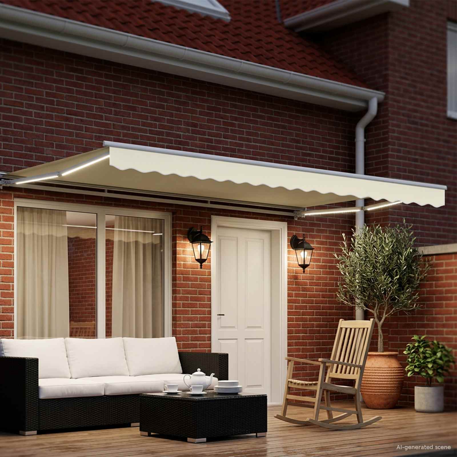 Toldo retrátil elétrico creme e branco 4 × 3,5 m