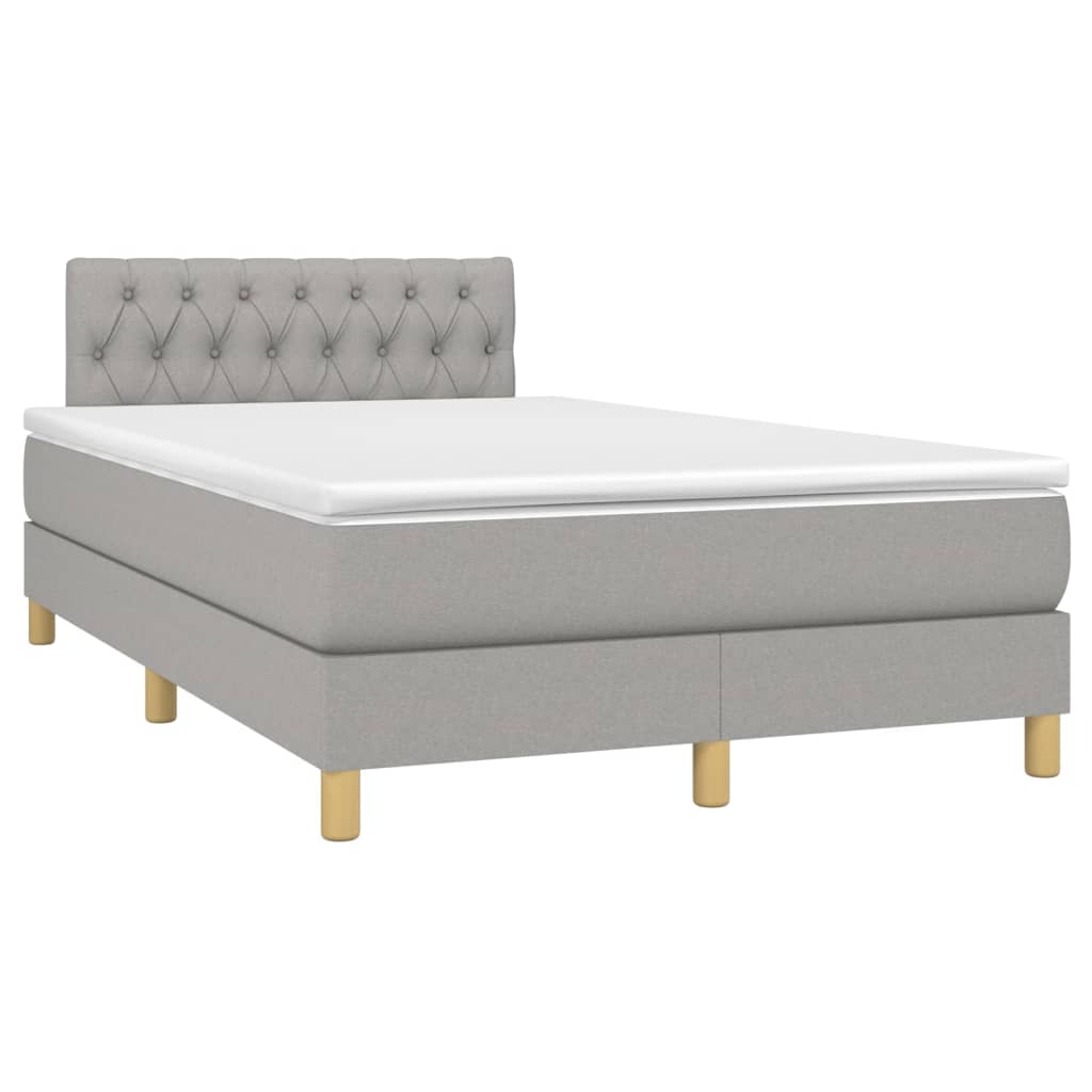 Cama box spring c/ colchão e LED 120x200 cm tecido cinza-claro