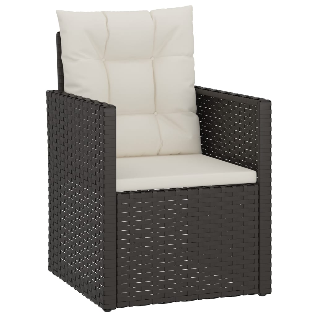 3 Pcs conjunto lounge de exterior c/ almofadões vime PE preto