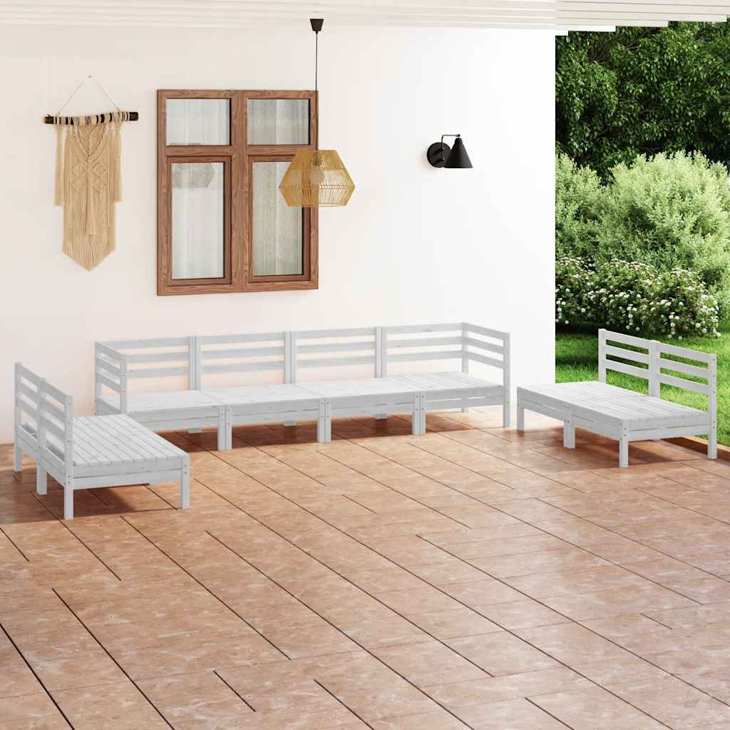 8 Pcs conjunto lounge de jardim pinho maciço branco