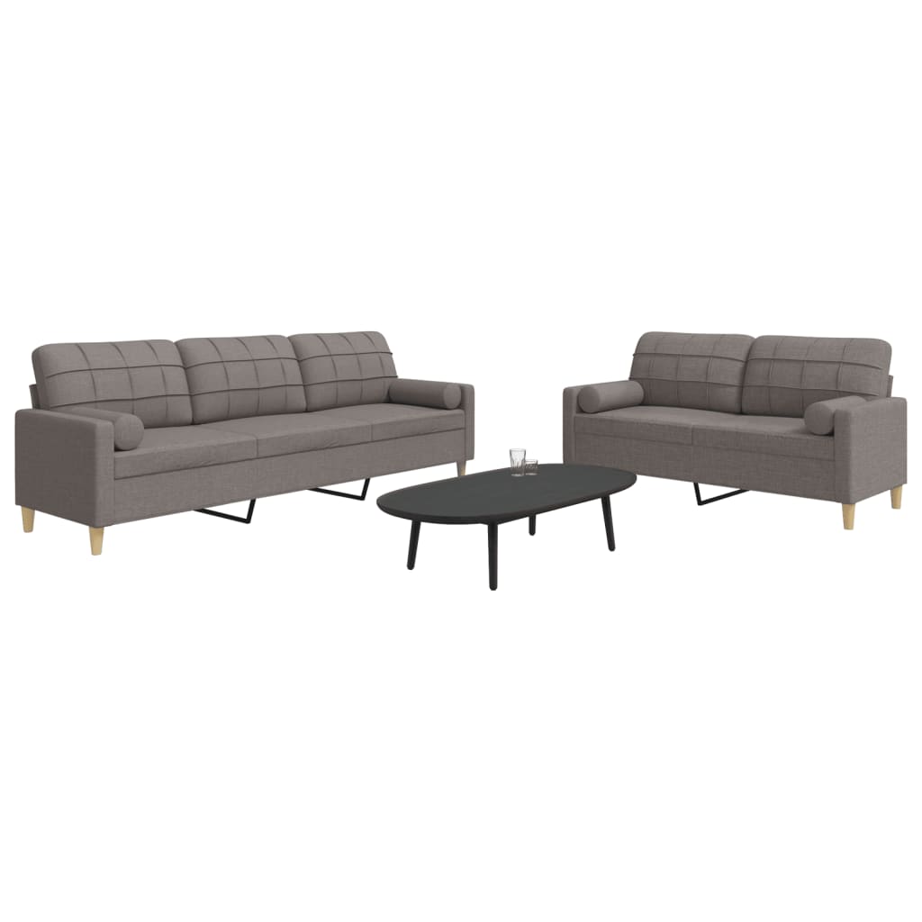 2 Pcs conjunto de sofás com almofadas tecido cinza-acastanhado
