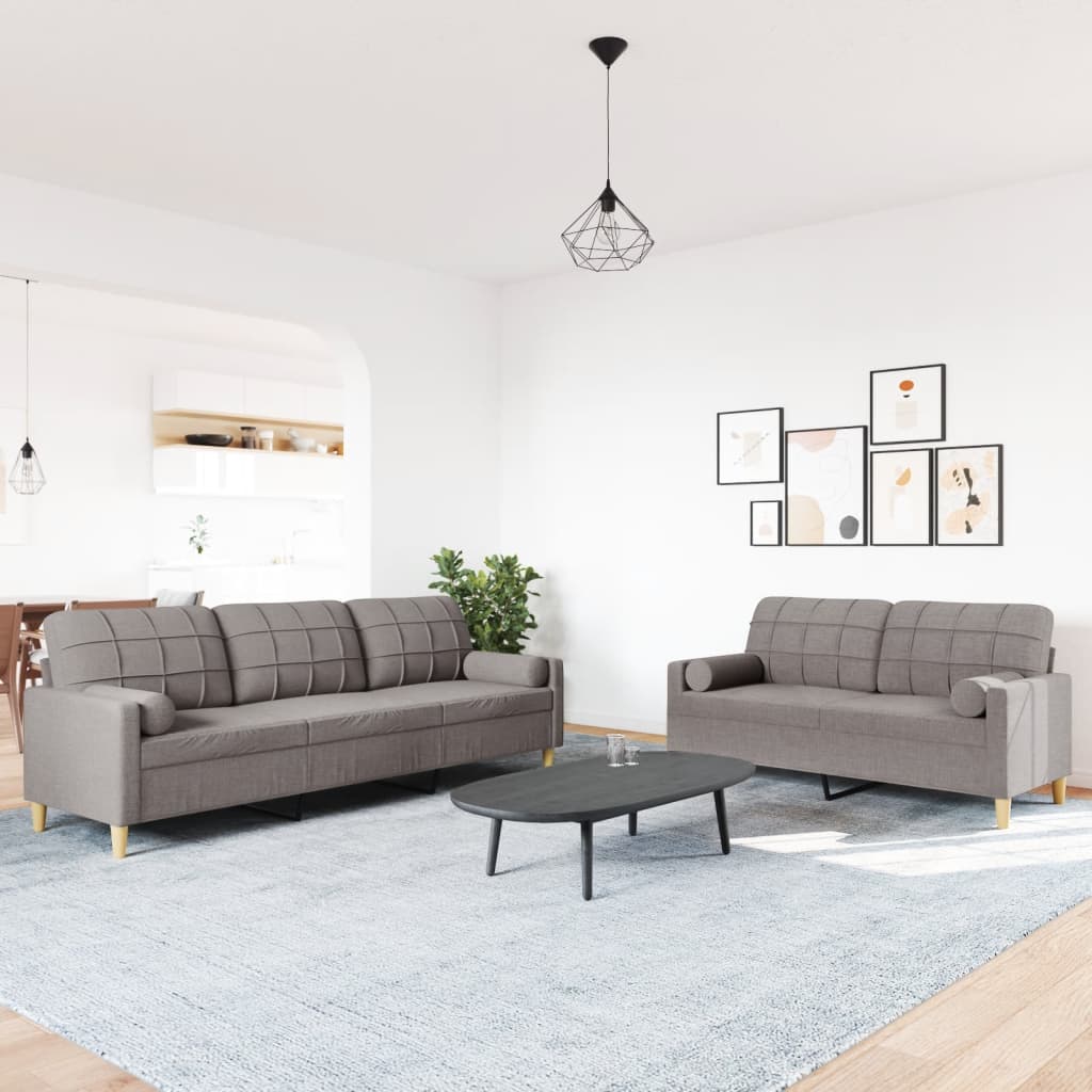 2 Pcs conjunto de sofás com almofadas tecido cinza-acastanhado