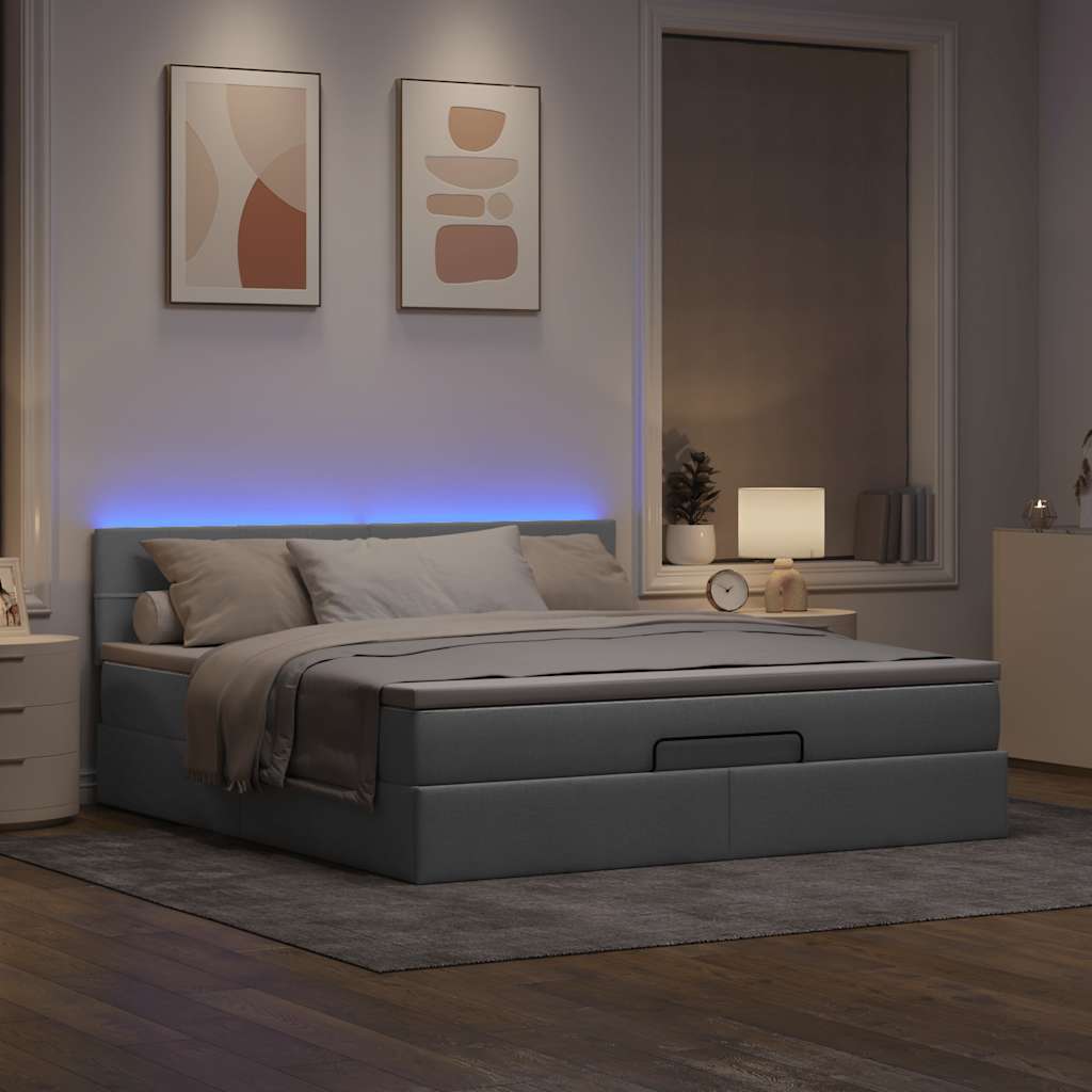 Cama otomana com colchão & leds 180x200cm tecido cinzento claro