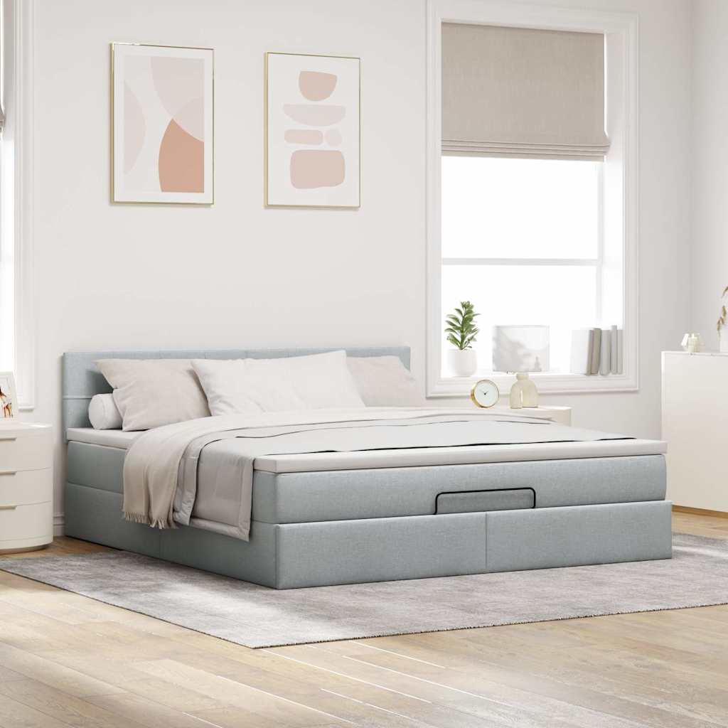 Cama otomana com colchão & leds 180x200cm tecido cinzento claro