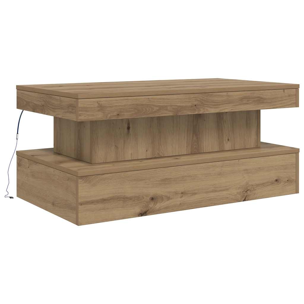 Mesa de centro com luzes LED 50x50x40 cm carvalho artisiano