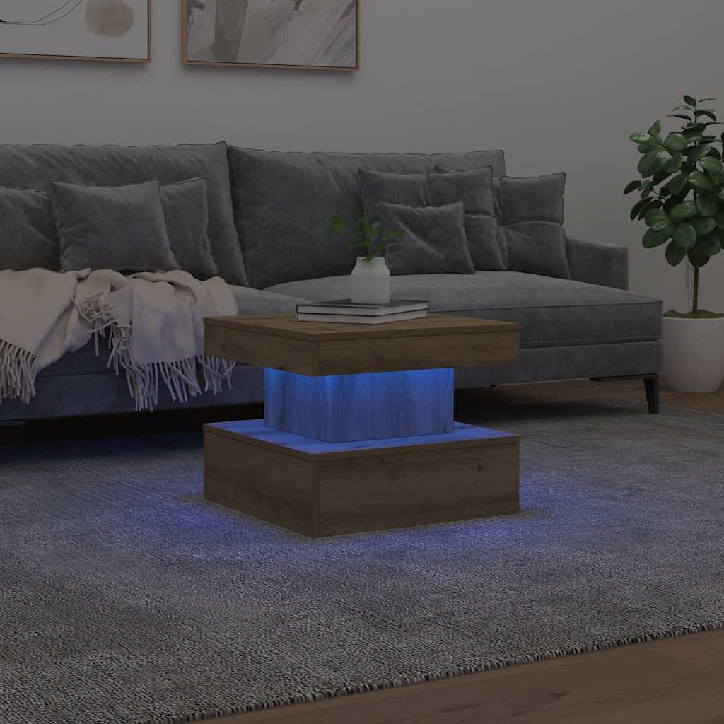 Mesa de centro com luzes LED 50x50x40 cm carvalho artisiano