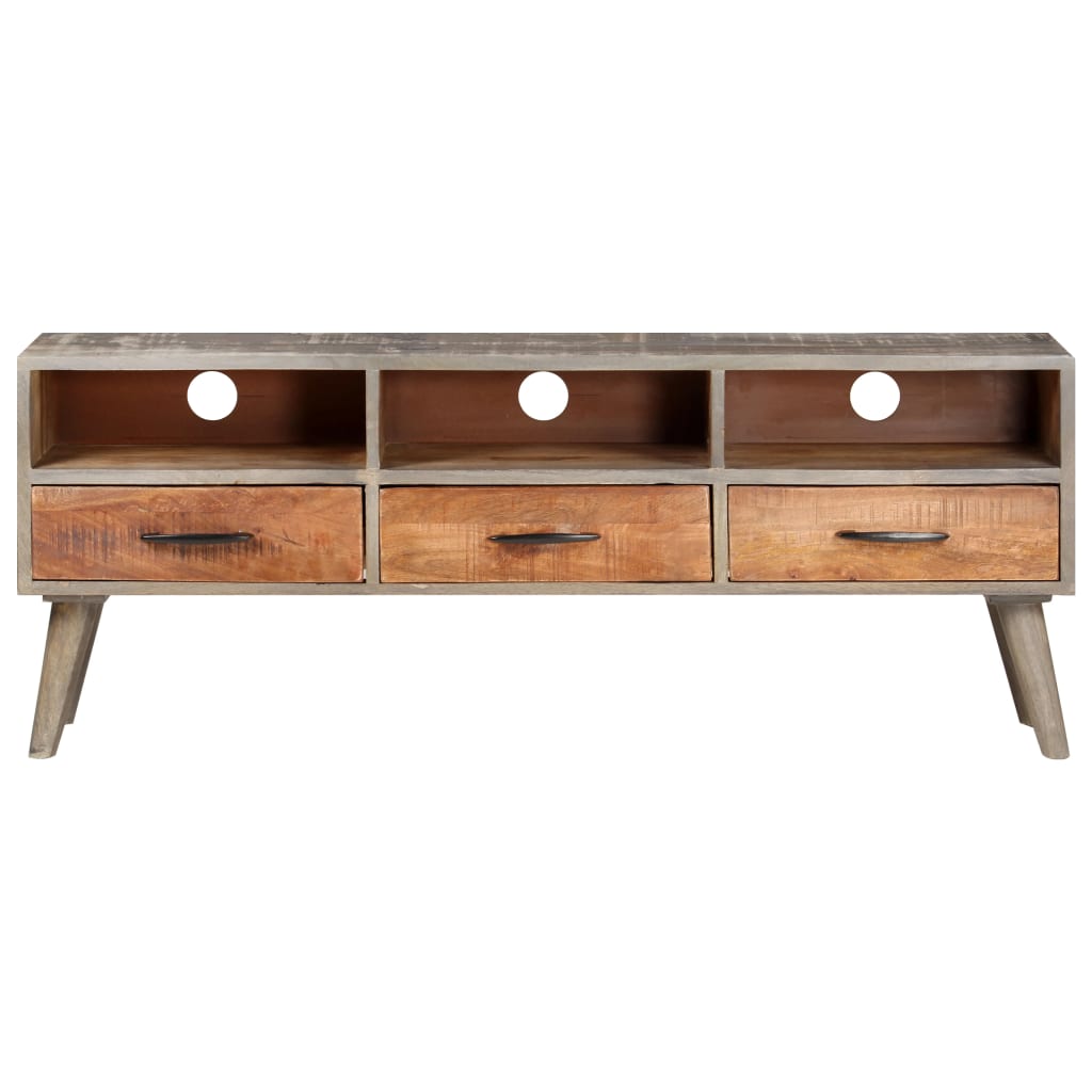 Móvel TV 130x35x51 cm madeira mangueira áspera maciça cinzento