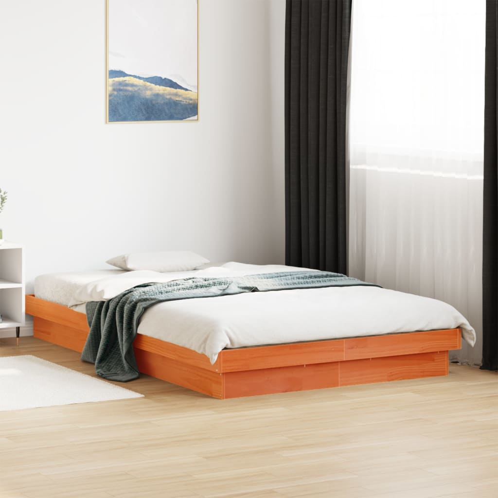 Estrutura de cama c/ leds 135x190 cm pinho maciço castanho mel