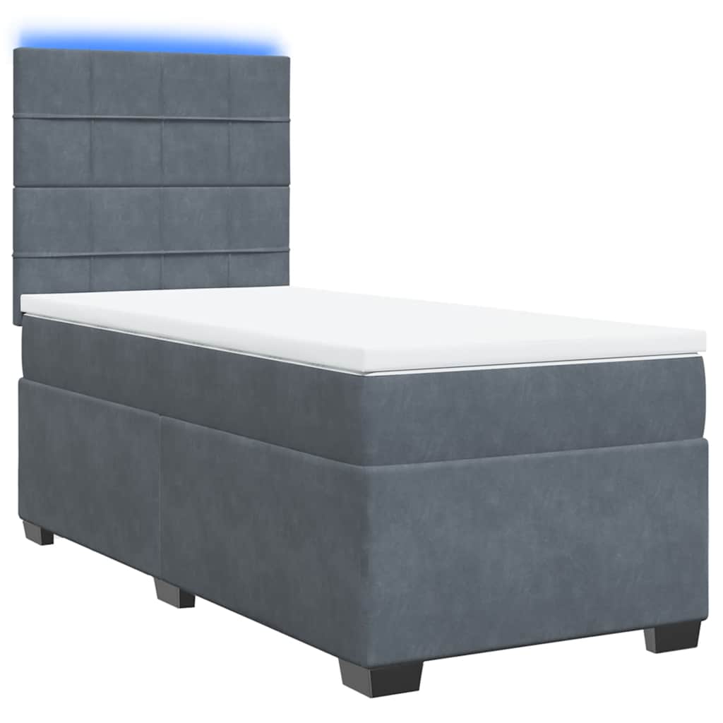 Cama com molas/colchão 100x200 cm veludo cinza-escuro