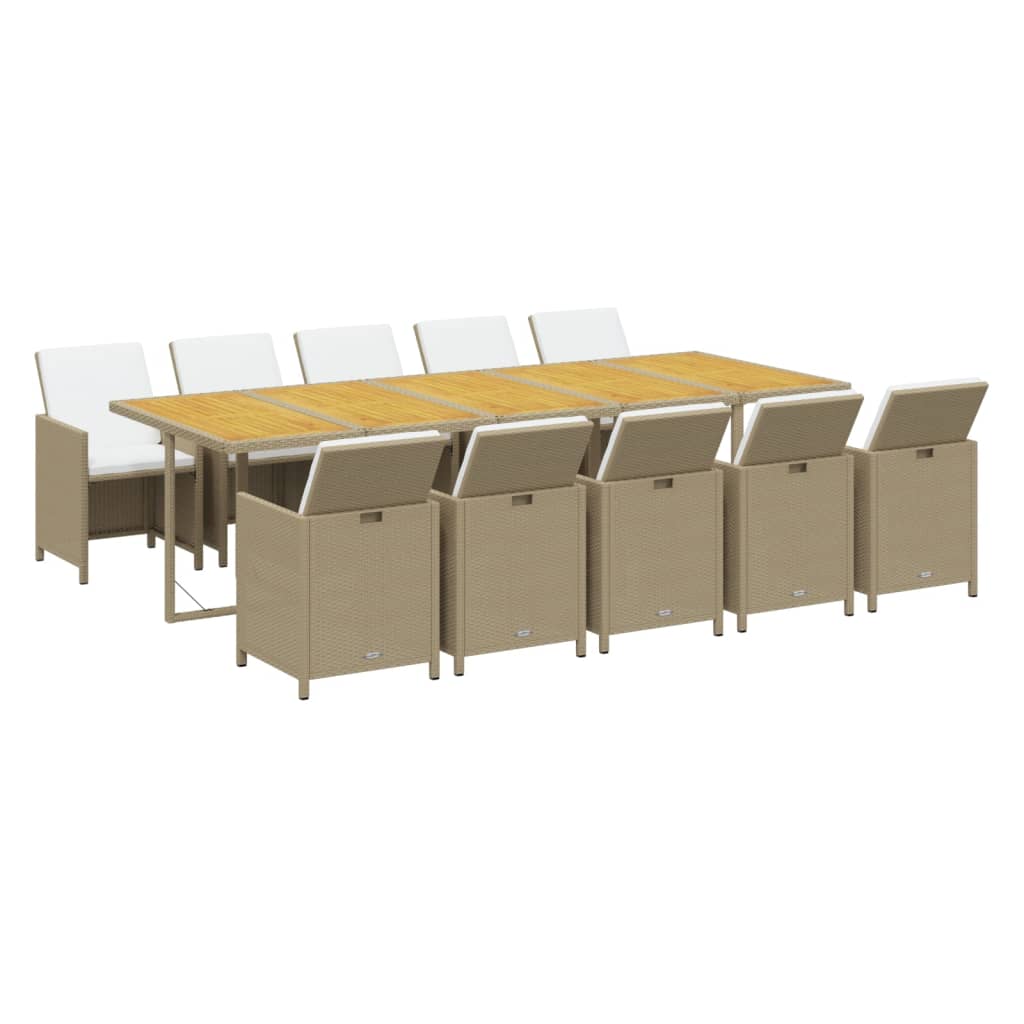 11 Pcs conjunto jantar p/ jardim c/ almofadões vime PE bege
