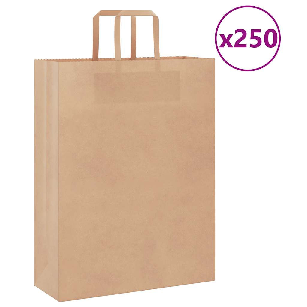 Sacos de papel 250 unid com alças castanho 32x12x42 cm