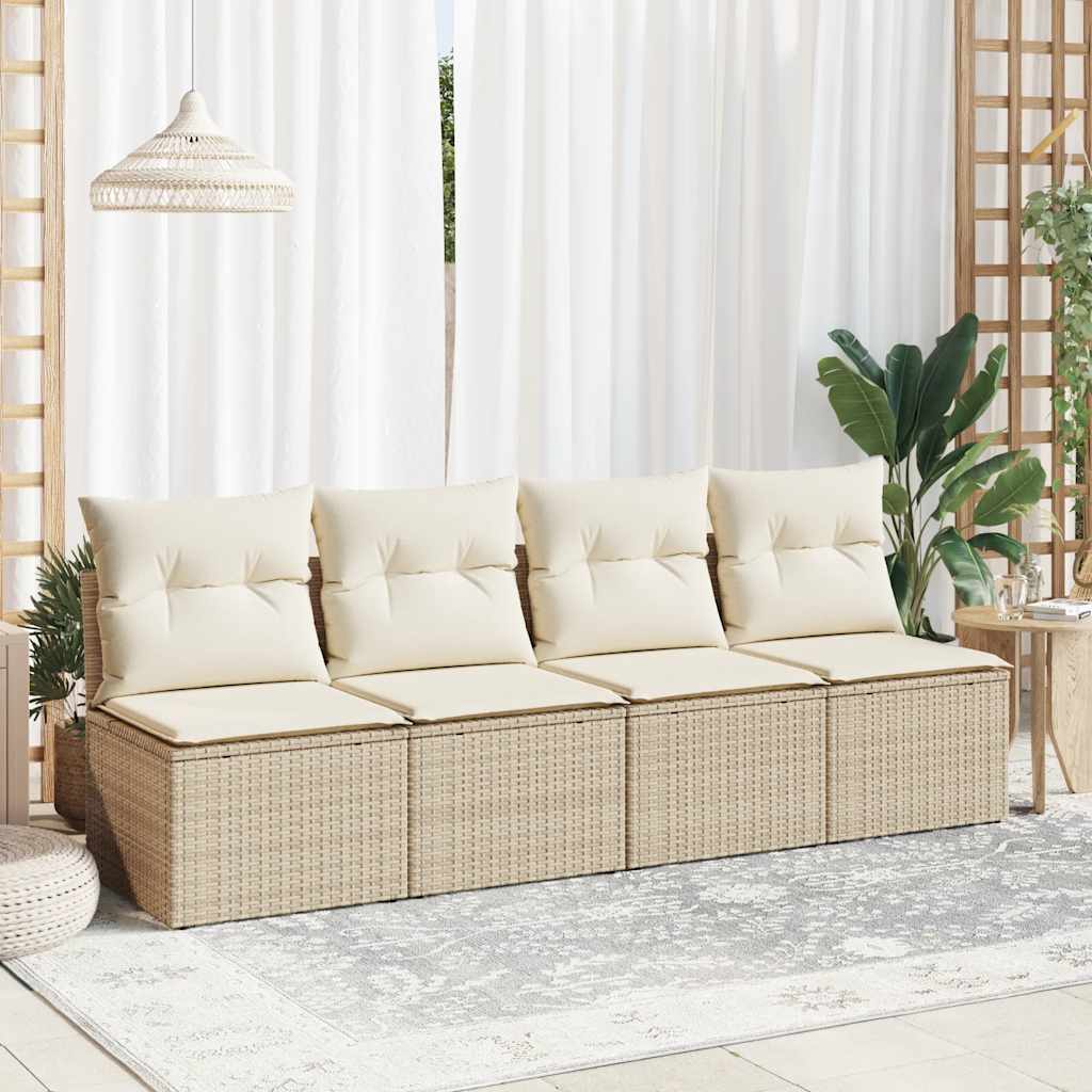 2 Pcs conj. sofás p/ jardim c/ almofadões vime PE/acácia bege