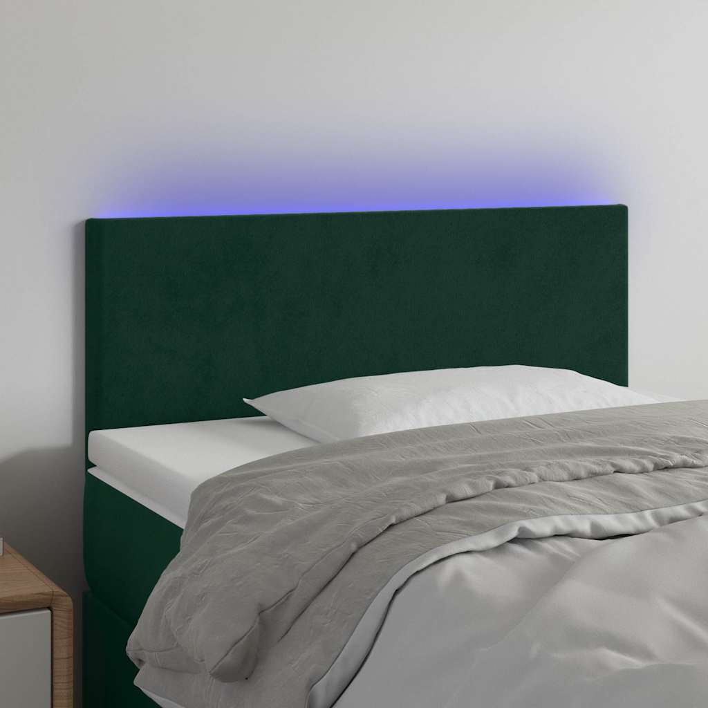 Cabeceira de cama c/ luzes LED veludo 90x5x78/88cm verde-escuro