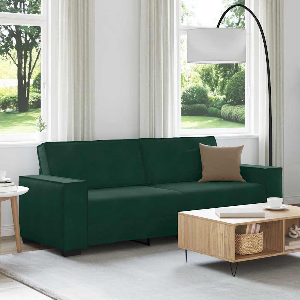 Sofá de 3 lugares 220x78x84 cm veludo verde-escuro