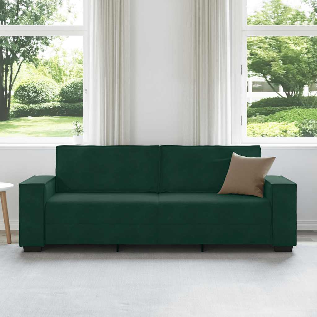Sofá de 3 lugares 220x78x84 cm veludo verde-escuro
