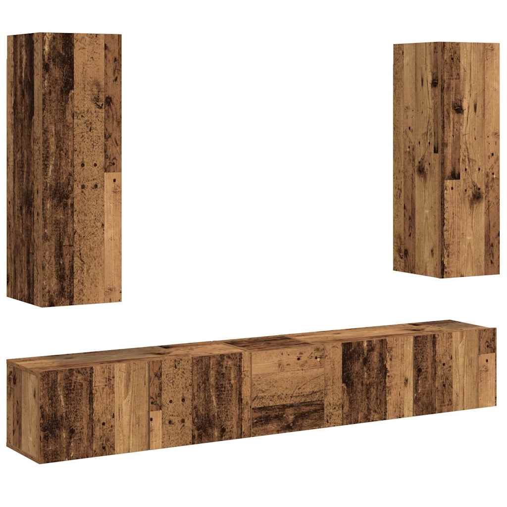 Armários de TV montados na parede 5 pcs madeira velha