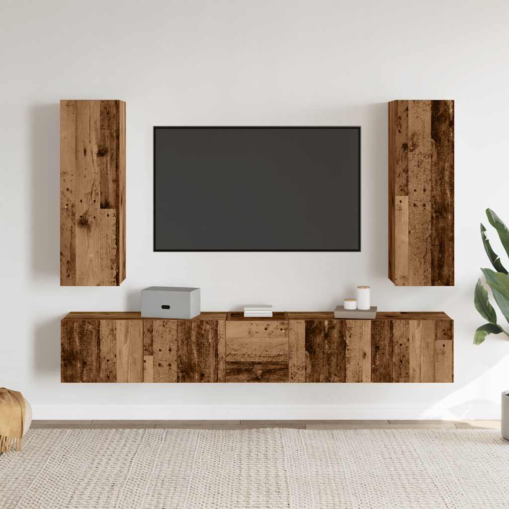 Armários de TV montados na parede 5 pcs madeira velha