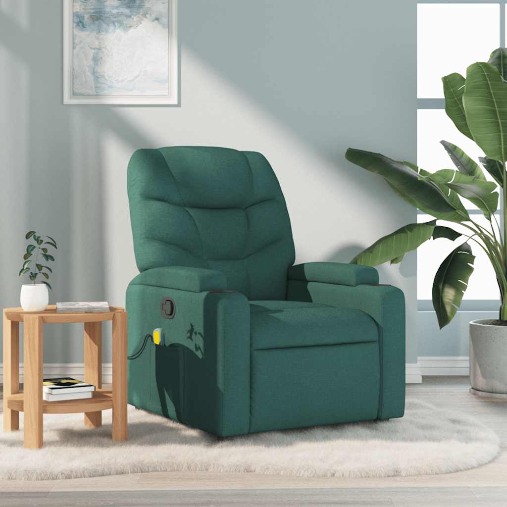 Poltrona de massagens reclinável tecido verde-escuro