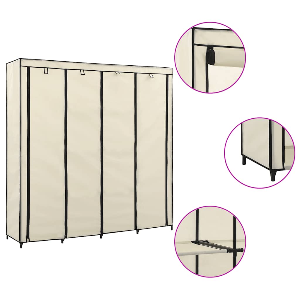 Roupeiro com 4 compartimentos 175x45x170 cm cor creme