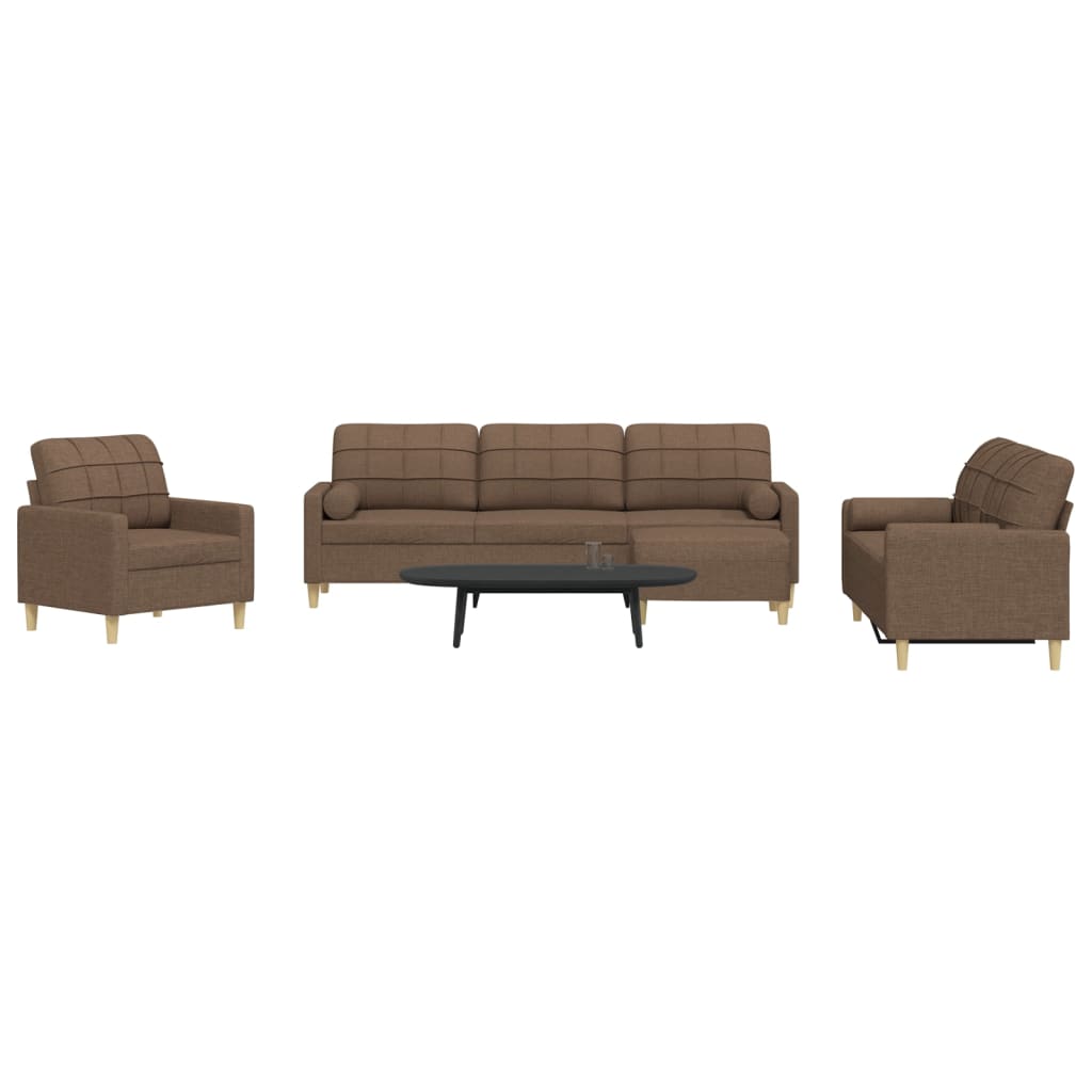 4 Pcs conjunto de sofás c/ almofadas/apoio pés tecido castanho