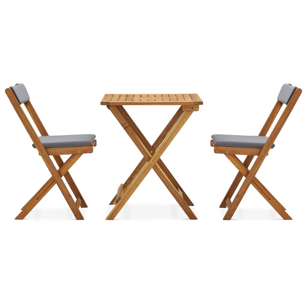 3 Pcs conjunto bistrô dobrável c/ almofadões em acácia maciça