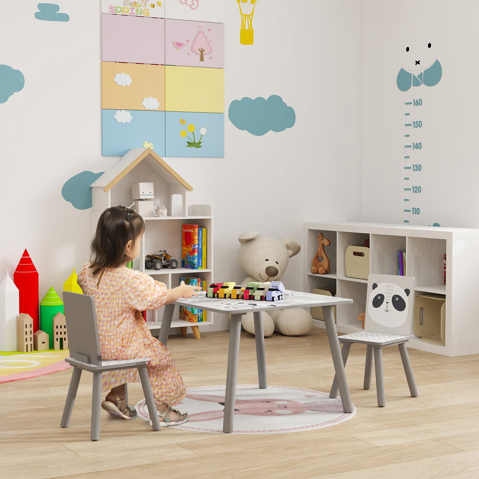 Conjunto de mesa e cadeiras para crianças de 3 peças mesa infantil com 2 cadeiras conjunto de móveis para atividades cinza