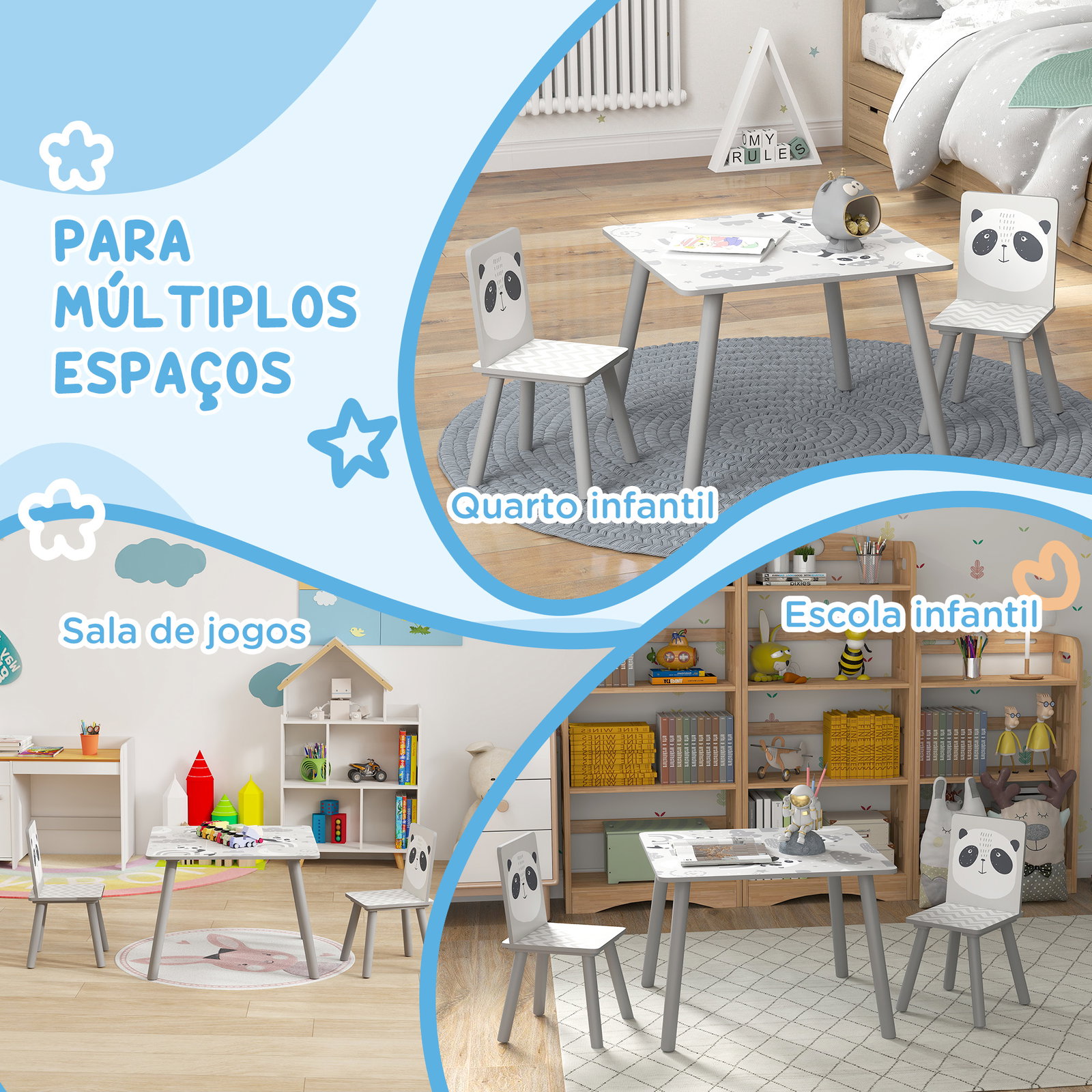 Conjunto de mesa e cadeiras para crianças de 3 peças mesa infantil com 2 cadeiras conjunto de móveis para atividades cinza