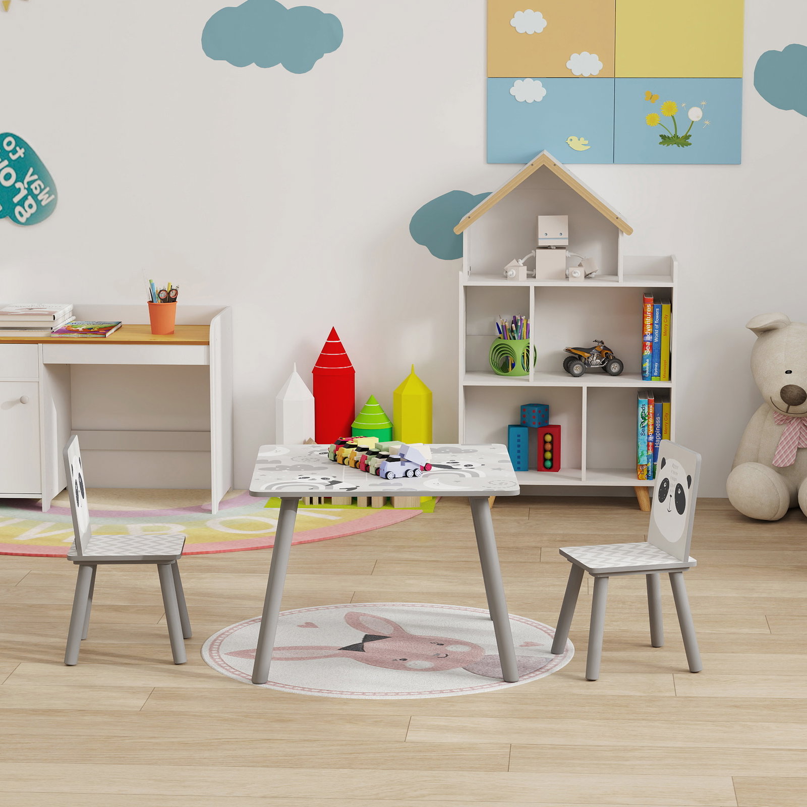 Conjunto de mesa e cadeiras para crianças de 3 peças mesa infantil com 2 cadeiras conjunto de móveis para atividades cinza