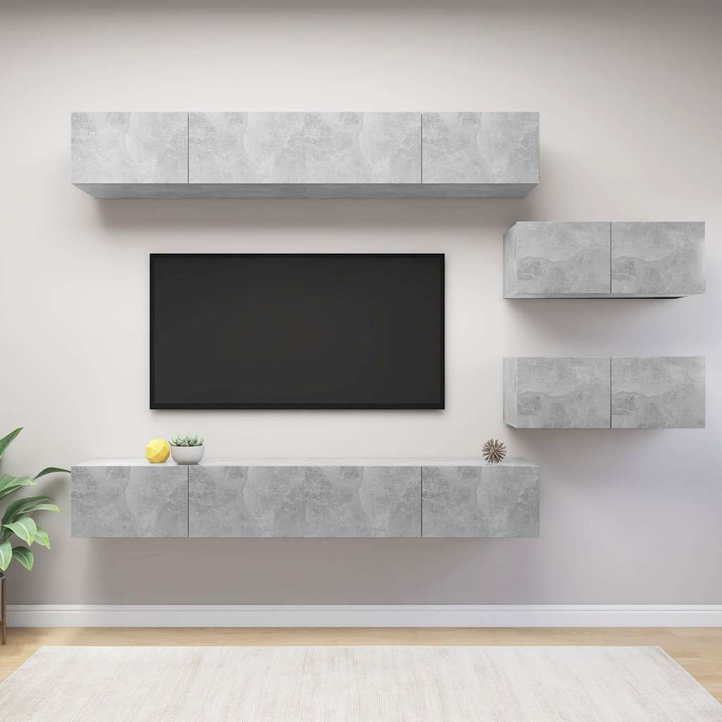 6 Pcs conjunto de móveis de TV derivados madeira cinza cimento