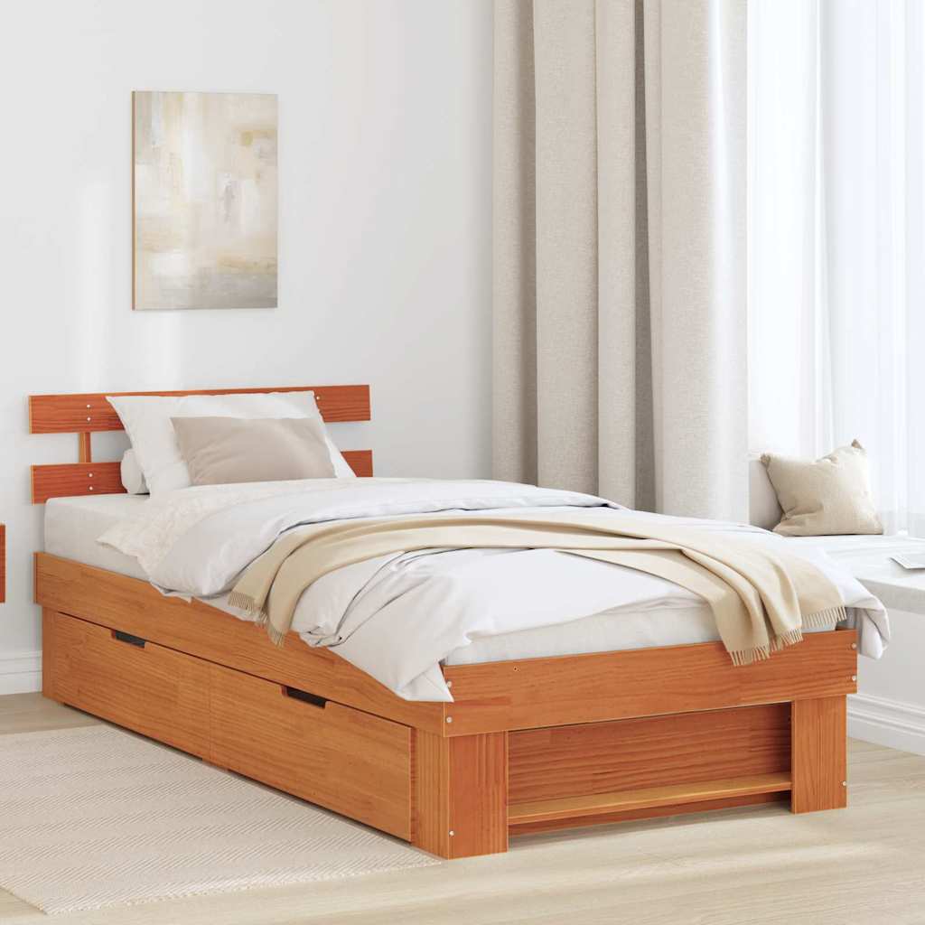 Estrutura da cama com cabeceira marrom cera 90 x 190 cm